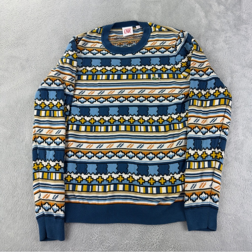 Lacoste Live Men's Size Small/3 AOP Aztec 100% Cotton Long Sleeve Sweater